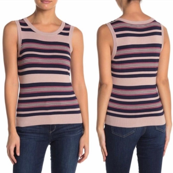 Halogen Stripe Crewneck Knit Tank Top Petite Small - Picture 1 of 6